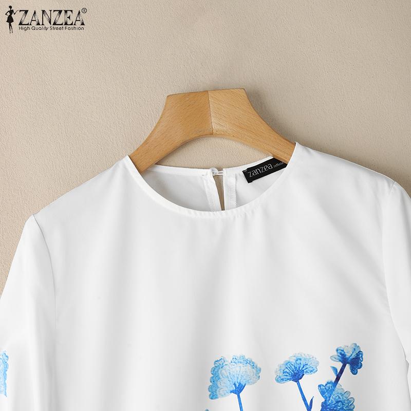 ZANZEA Женская повседневная свободная блузка с круглым вырезом и рукавами 3/4 с принтом