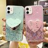 Mirror Heart Holder Glitter Case for Huawei Honor 8A 8S 10X Lite Samsung A32 A52 A82 A22 Redmi Note 11 11T 10 9 8 Pro Cover Silicone Clear Bumper