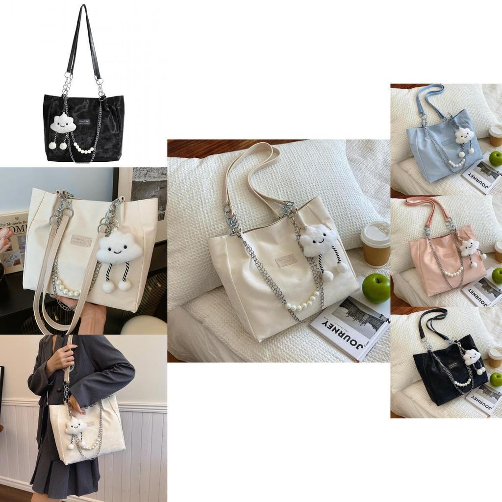 Stylish Large Capacity Student Tote Bag For Women In Trendy Street Style Available In Black Blue Pink And Cream