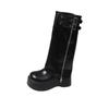 Fashion Retro Wide Tube Boot Women's Long Boots Thick Bottom Heightening Knight Boot PU Material Maillard Style Black Women Shoes