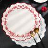 Large Round Placemats for Banquet Embroidered Placemat, 15 Inch Scalloped Leaf Bow Embroidery Retro Style Edge Table Pads Washable Fabric Heat