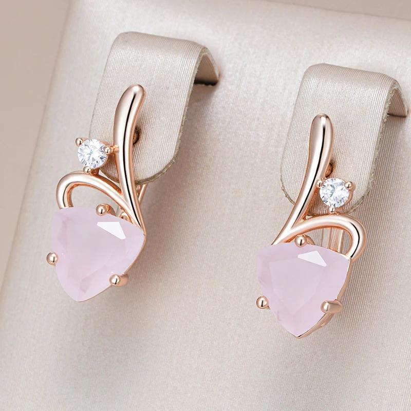 Vintage Geometric Pink Zircon Drop Earrings for Women Luxury Gold Color Daily Fashion Jewelry