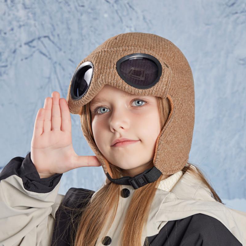 Детская зимняя шапка с очками, флисовая подкладка, детская шапка-чепчик с ушами, теплая детская шапка для катания на лыжах и отдыха на природе для девочек и мальчиков