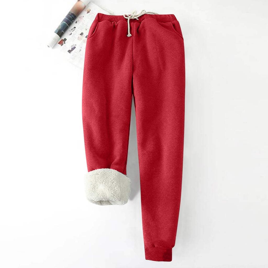 Women's Fashion Solid Color Sports Loose Thickened Thick Fleece Warm Pants