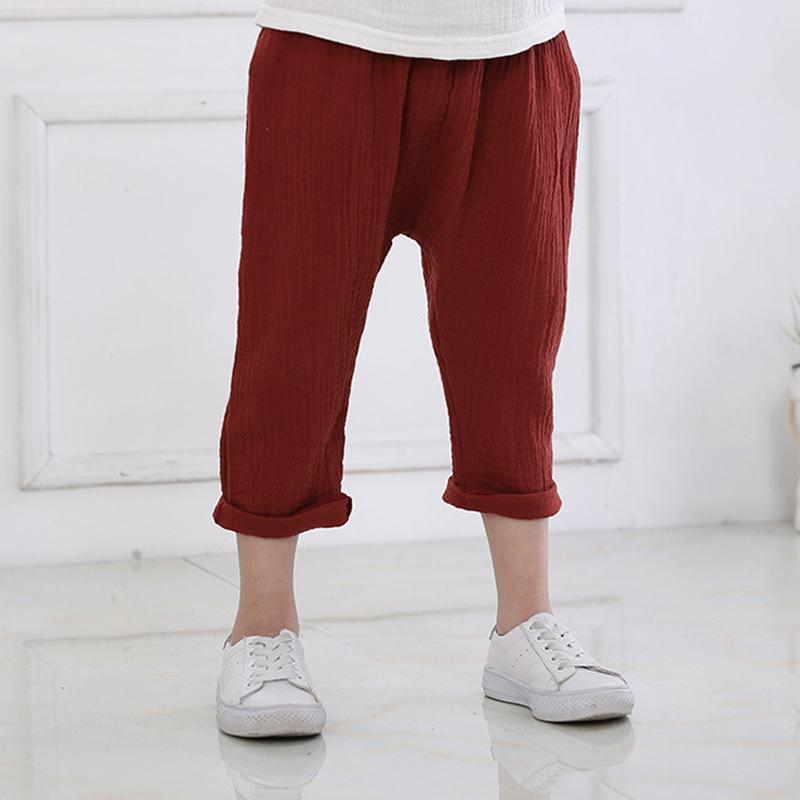 YUBAOBEI Summer Boys Pants Solid Linen Pleated Harem Pants Baby Girls Elastic Waist Nine Points Pants Kids Clothes 0-7Y Children Clothing