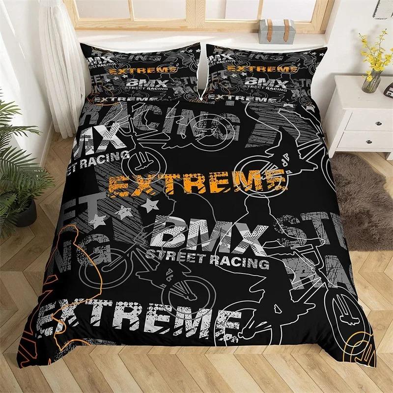 Пододеяльник Extreme Sport Motocross Комплект постельного белья для подростков и мальчиков, микрофибра, 3D, тема мотокросса, гонки, движения, пододеяльник
