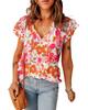 Azura Exchange Блузка с цветочным принтом, рукавами-оборками и разрезом в форме V-образного выреза