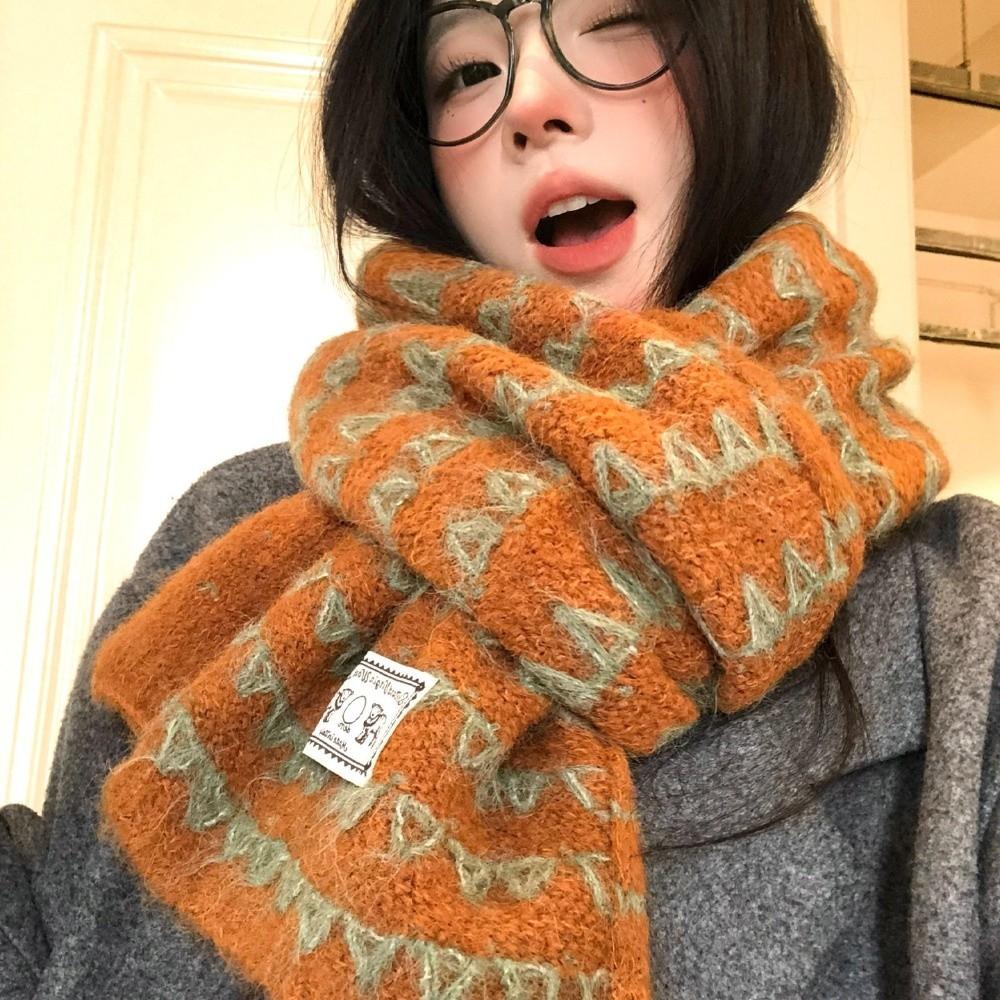 Korean Style Pumpkin Color Knitted Scarf 170cm x 25cm Fall Winter Neck Warmer  For Women