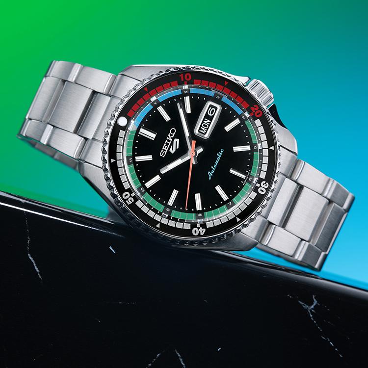 Seiko 5 Спортивные Автоматические Механические Часы Мужские Часы Стальной Ремешок Черный Циферблат SRPK13