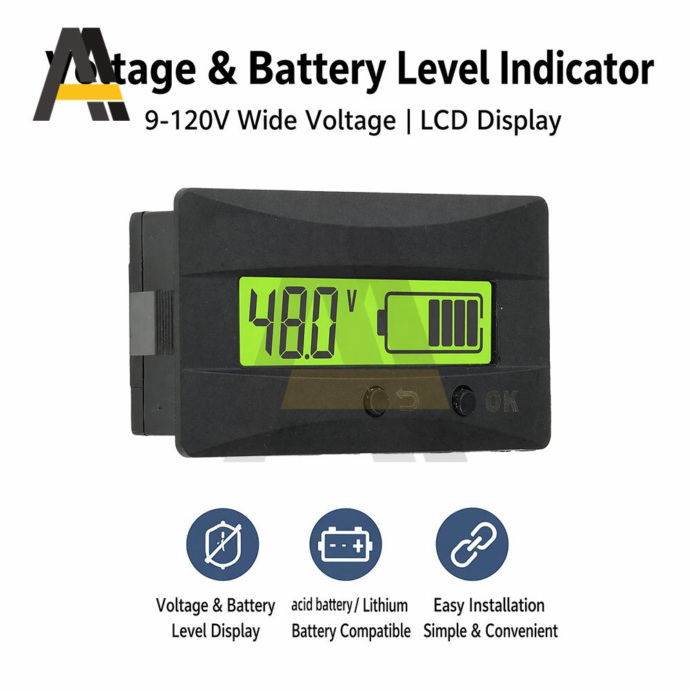 Universal LCD Battery Voltage Level Indicator for Motorcycle RV Solar Power 9-120V Wide Range with Smart Compatibility