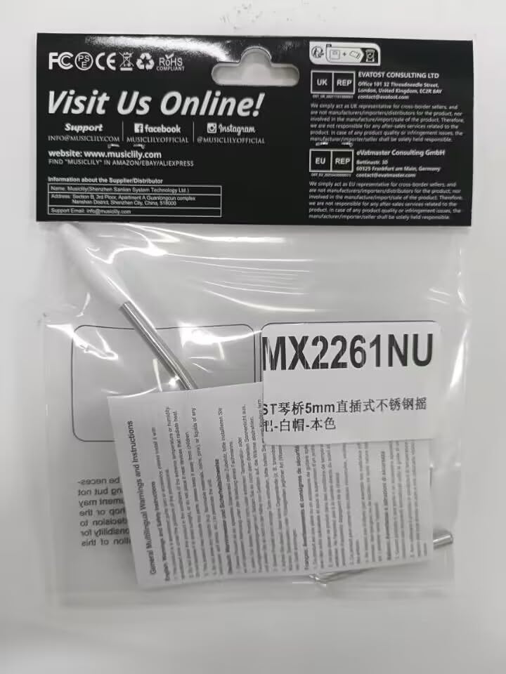 Musiclily Ultra 5mm Stainless Steel Push-In Tremolo Arm for Korean Wilkinson Guitar Tremolo Bridges, Original White Cap