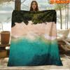1pc 2D Flat Printing Spring And Summer New Arrival Turquoise Beach Theme Digital Print Blanket, All-Season Use, Casual Throw, 100% Polyester Fiber Sof