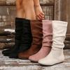 Ladies' Solid Color Ankle Boots with Pleated Design and Side Zipper. The Ideal Choice for Fashionable Autumn and Winter Outfits with Skirts and Pants