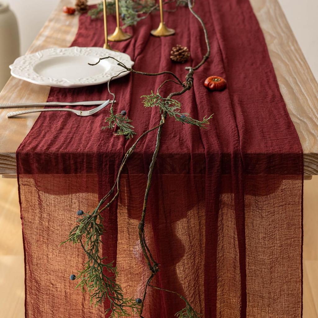 Boho Rustic Sheer Gauze Table Runner, Lightweight Cheesecloth Table Centerpiece For Wedding, Dining & Party, Summer Home Decor