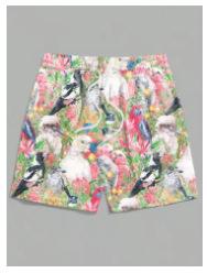 Summer 2025 3D-printed men's resort shorts with palm trees and exotic flowers