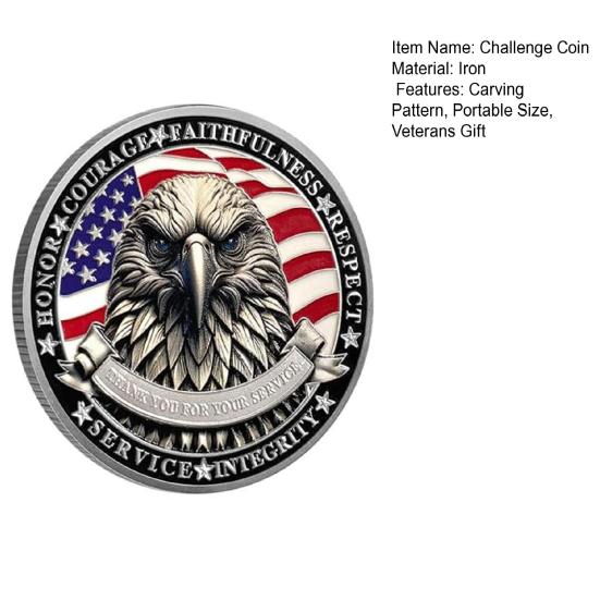 1/2/3/4/5Pcs Veterans Challenge Coin Patriotic USA Eagle Collectible Coin Thank You for Your Service Round Carving Keepsake Badge Decoration Veterans