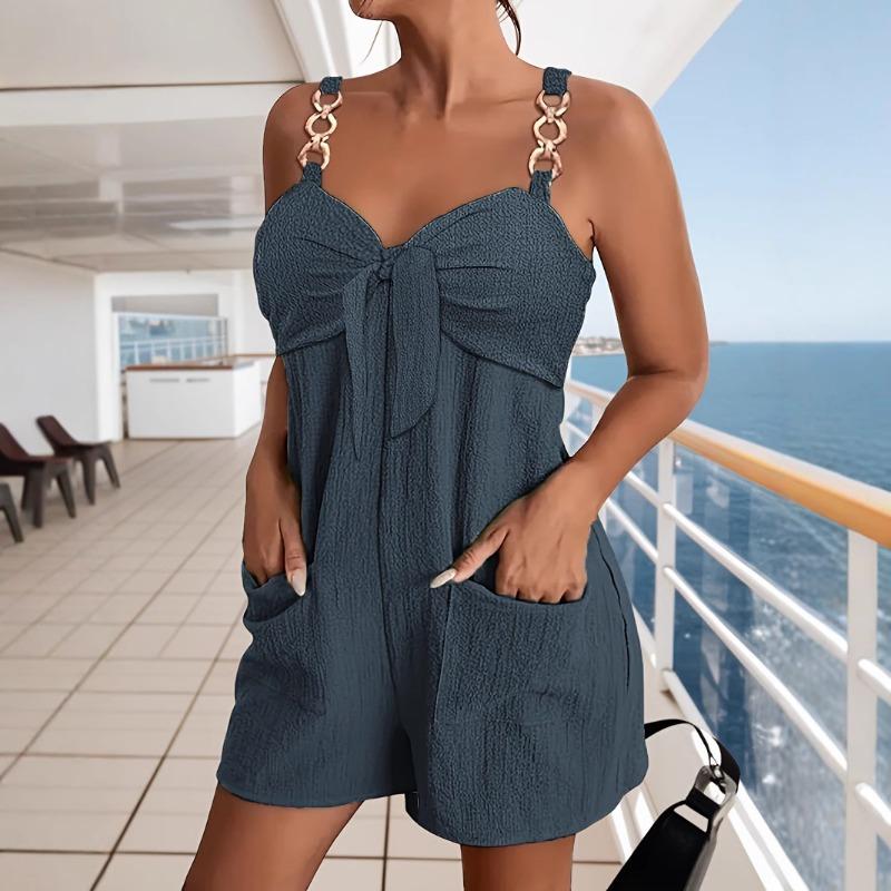 Women European Style Casual Summer Backless Short Suspender Jumpsuit