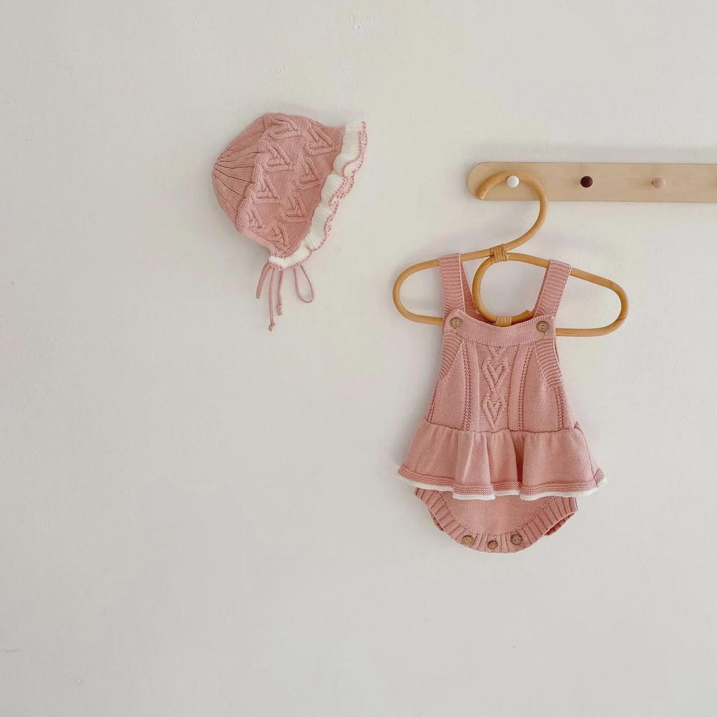 2025 Осень-зима 2025 года для девочек-младенцев с изображением листьев лотоса, вязаный шерстяной комбинезон