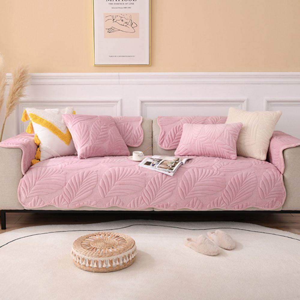 Practical Milk Velvet Leaf Pattern Sofa Cover Nordic Style Non-slip Couch Cover Washable Warm Sofa Mat Winter