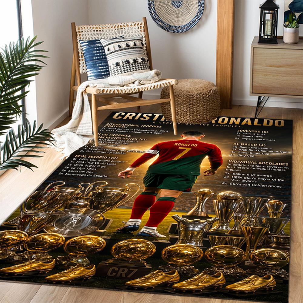 Cristiano Ronaldo's Trophy Showcase Floor Mat Design for Dining Room Hallway Playrooms Living Rooms Anti-slip Rug Decorate Offices