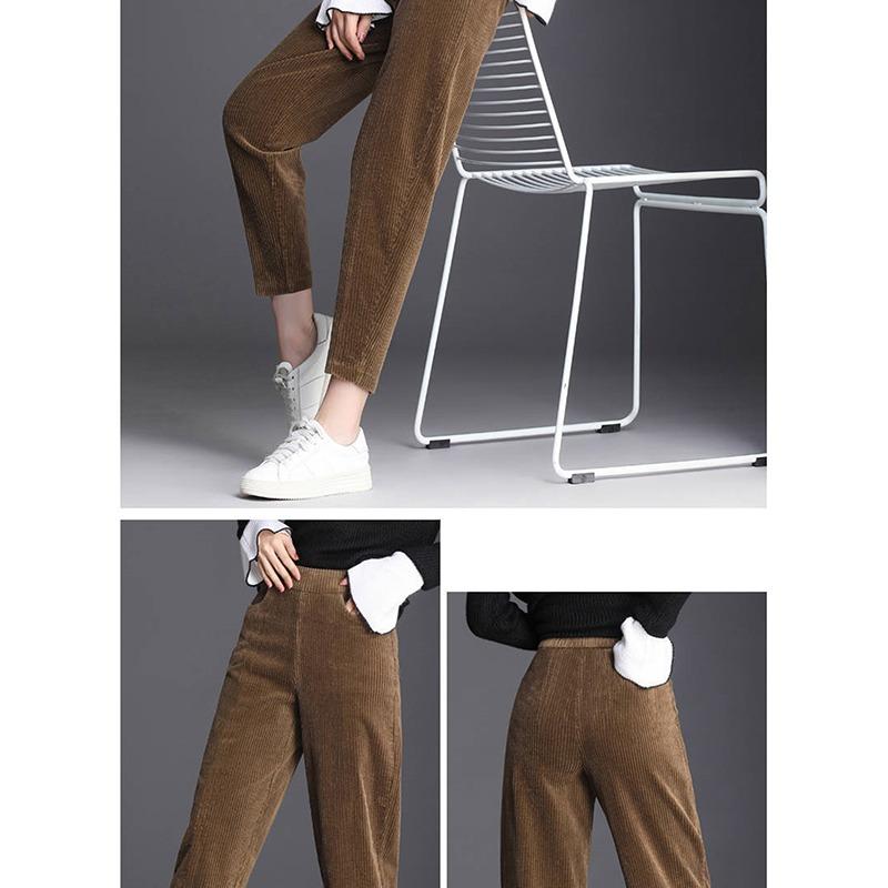 Fashion Women Winter Thicken Plush Corduroy Casual Pants Warm High Waist Lady Trousers SImple All-Match Female Leggings Harem Woman Pants Trousers