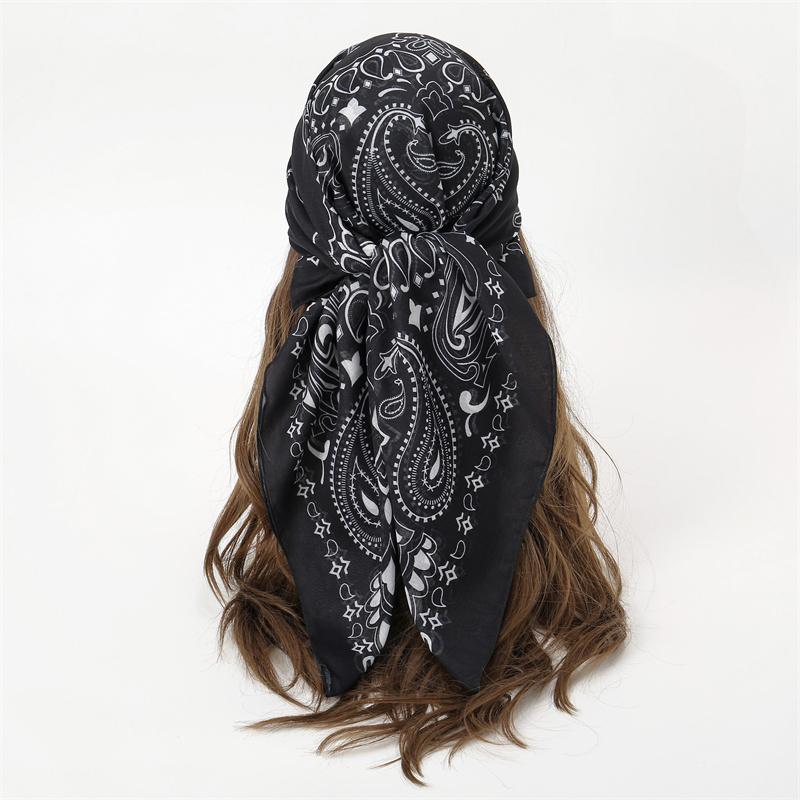 New Women'S Scarf Bandana Headband Flowers Vintage Luxury Summer Beach Square Cotton Handkerchief Bohemia Girl Accessories