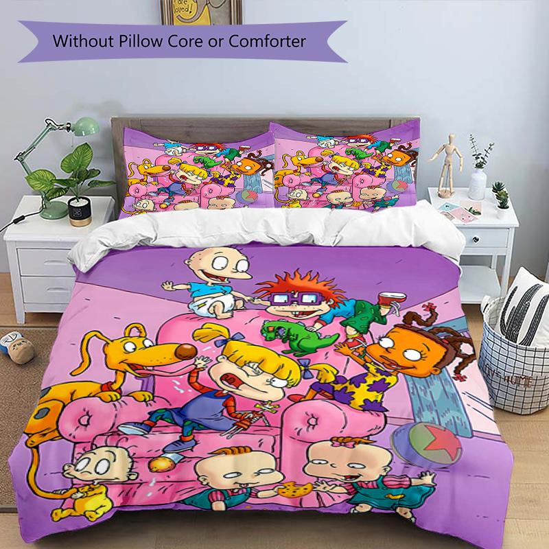 3pcs Rugrats in paris2 Design Cover Set - HD Printed Bedding with 1 Cover and 2 Pillowcases - Perfect for Home and Dorm Decor