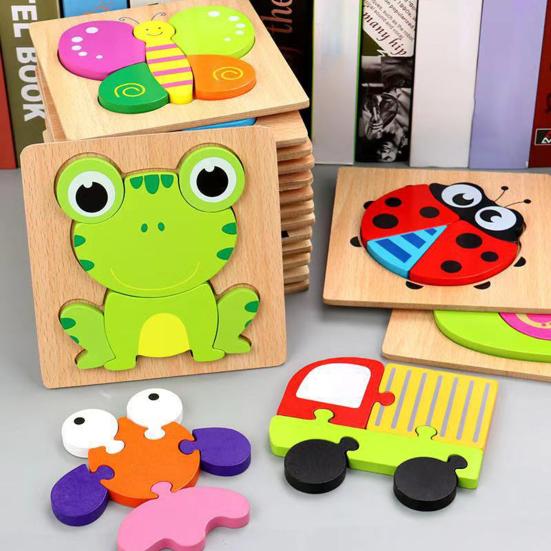 Toddlers Wooden Puzzle Animal Vehicle Cognition Preschool Early Education 3D Jigsaw Puzzle Colorful Block Assembly Toy Boys Girls Gift