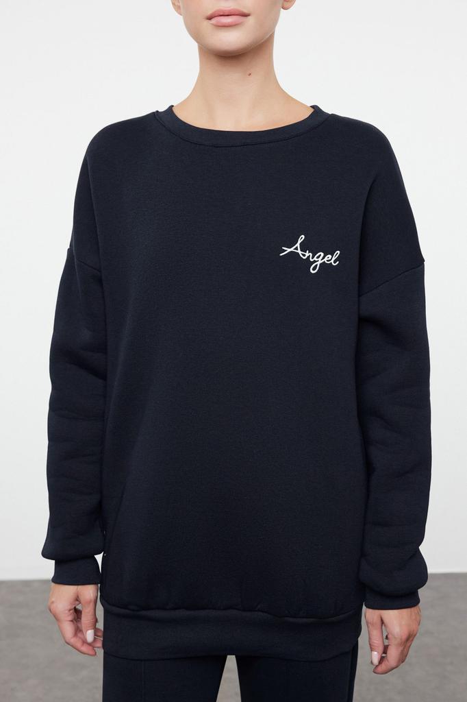 Женская модная стильная толстовка темно-синего цвета большого размера из плотного флиса вязаная толстовка