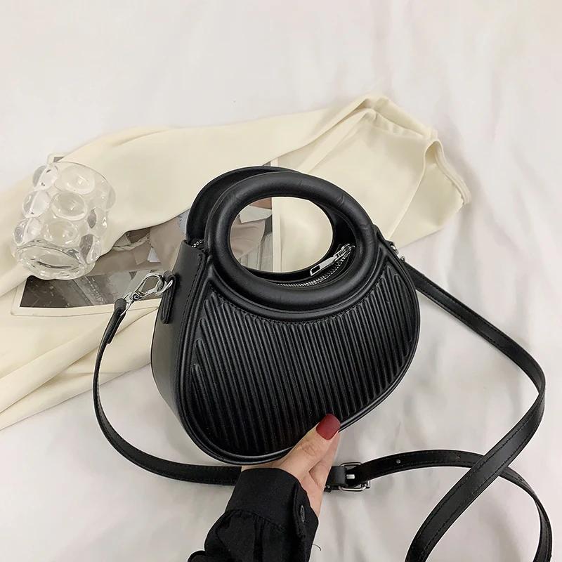 Полумесяц маленькая сумка через плечо для женщин Весна Новые зеленые фиолетовые сумки плиссированный дизайн искусственная кожа кроссбоди круглая ручная сумка