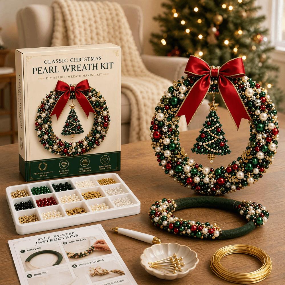Beaded Christmas Wreath Kit DIY Craft Holiday Wreath Kit Beaded Wreath Kit Home Decoration