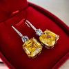 S925 Sterling Silver Luxury Yellow Diamond Dangle Earring For Women Wedding Engagement Female White Earrings Jewelry Ladies