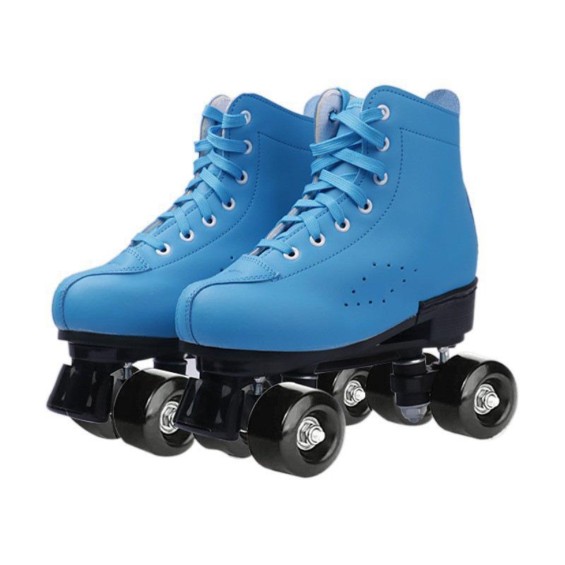 Adult Men's and Women's Double Rows of Leather Models Green Skates Four Roller Skates Pink Purple Flash Wheel Double Rows of Roller Skates