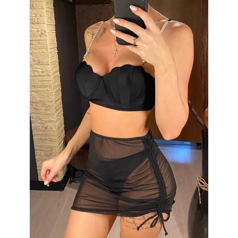 S - XL Бикини с жемчугом Push Up Купальник женский Купальник женский Комплект бикини из трех частей с бюстгальтером Купальный костюм для плавания V4302