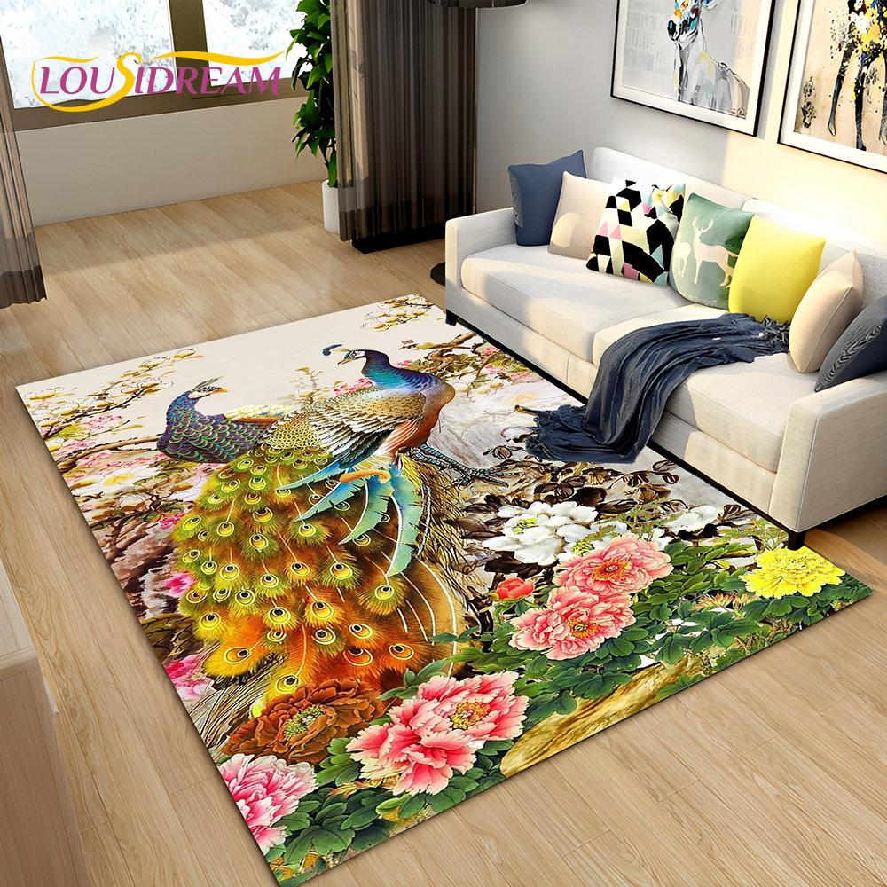 3D коврик с рисунком павлина, птицы, животного, ковер для гостиной, спальни, дивана, коврик для кухни, декор, детский нескользящий напольный коврик