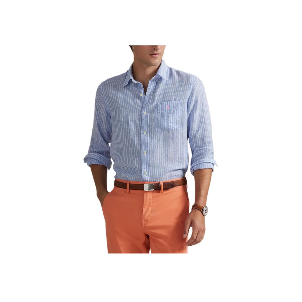 Рубашка с длинным рукавом в полоску из льна Polo Ralph Lauren Классический крой Мужские рубашки 710966140-006