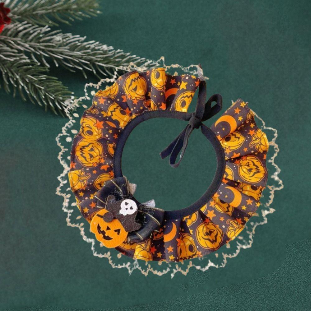 Cool Pet Pumpkin Lace Collar Creative Pet Bib Scarf Halloween Cat Dog Lace Necklace Kitten