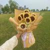 House DIY Finished Product Sunflower Bouquet Vase Ornament Knited Flower Table Fake Flowers