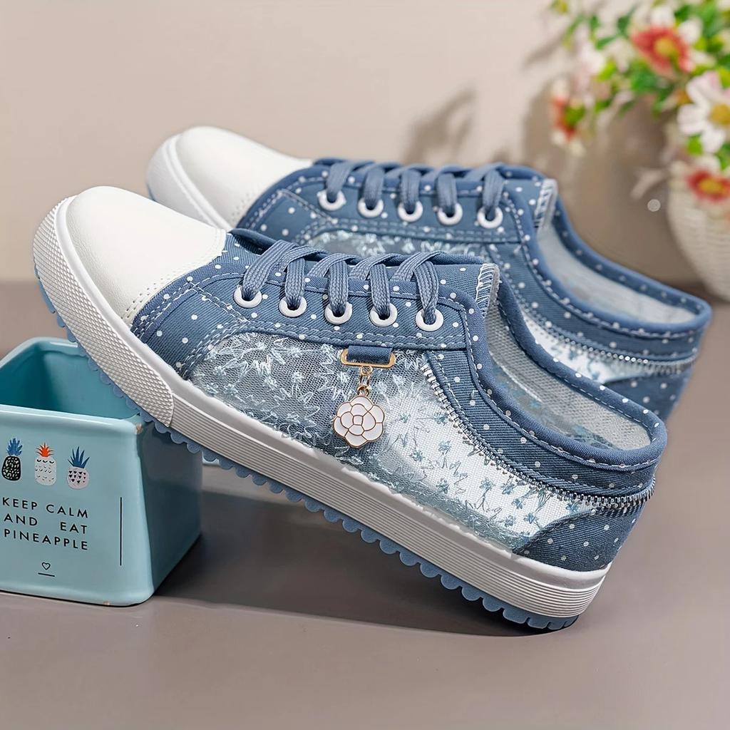Sneakers Women Fashion Summer Casual Shoes Cutouts Lace Canvas Hollow Breathable Platform Flat Shoes Woman Sneakers
