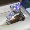 European and American New Flower Promise Ring Two-piece Set Love Engagement Wedding Ring Women's Party Accessories Women