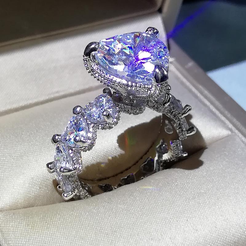 European and American New Flower Promise Ring Two-piece Set Love Engagement Wedding Ring Women's Party Accessories Women