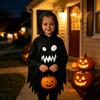 Black And White Ghost Cloak Halloween with Hood, Loose Fit Irregular Hem Costume Party Attire for Cosplay Party, Spooky Pullover Cape Kids Adults