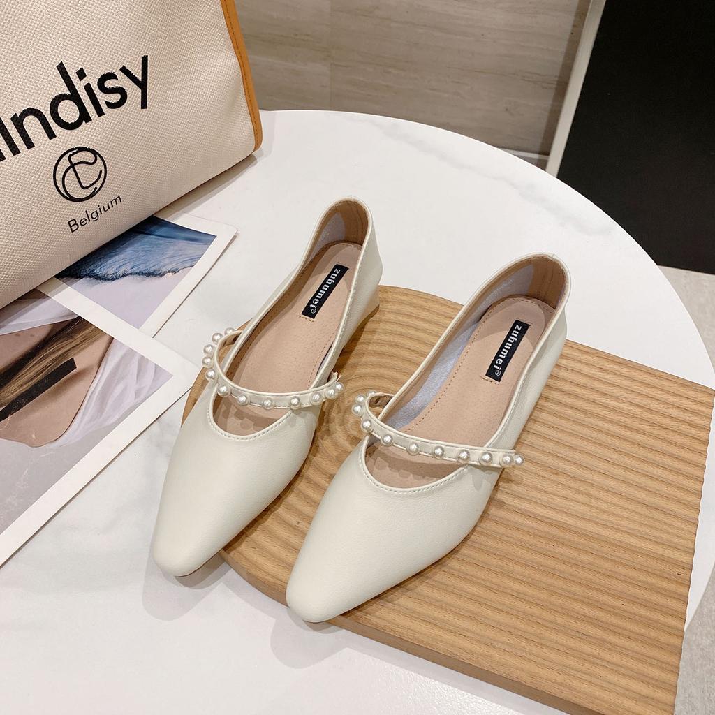 Real Leather Mary Jane Shoes Fairy Style Pearl Square Toe Single Shoes Chunky Heel French Retro Fashion Women's Shoes