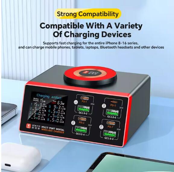 YCS S500/S550/S600 Многопортовое USB-зарядное устройство на 8 портов с магнитной беспроводной зарядкой 15 Вт, станция PD 100 Вт QC для телефонов, инструменты для быстрой зарядки
