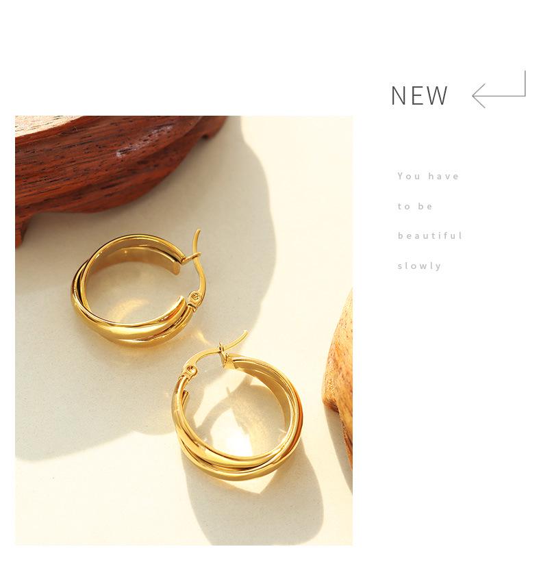 Серьги из титановой стали в европейском и американском холодном стиле в форме двойной буквы U, позолота 18 карат, женская индивидуальность, гонконгский темперамент - F375