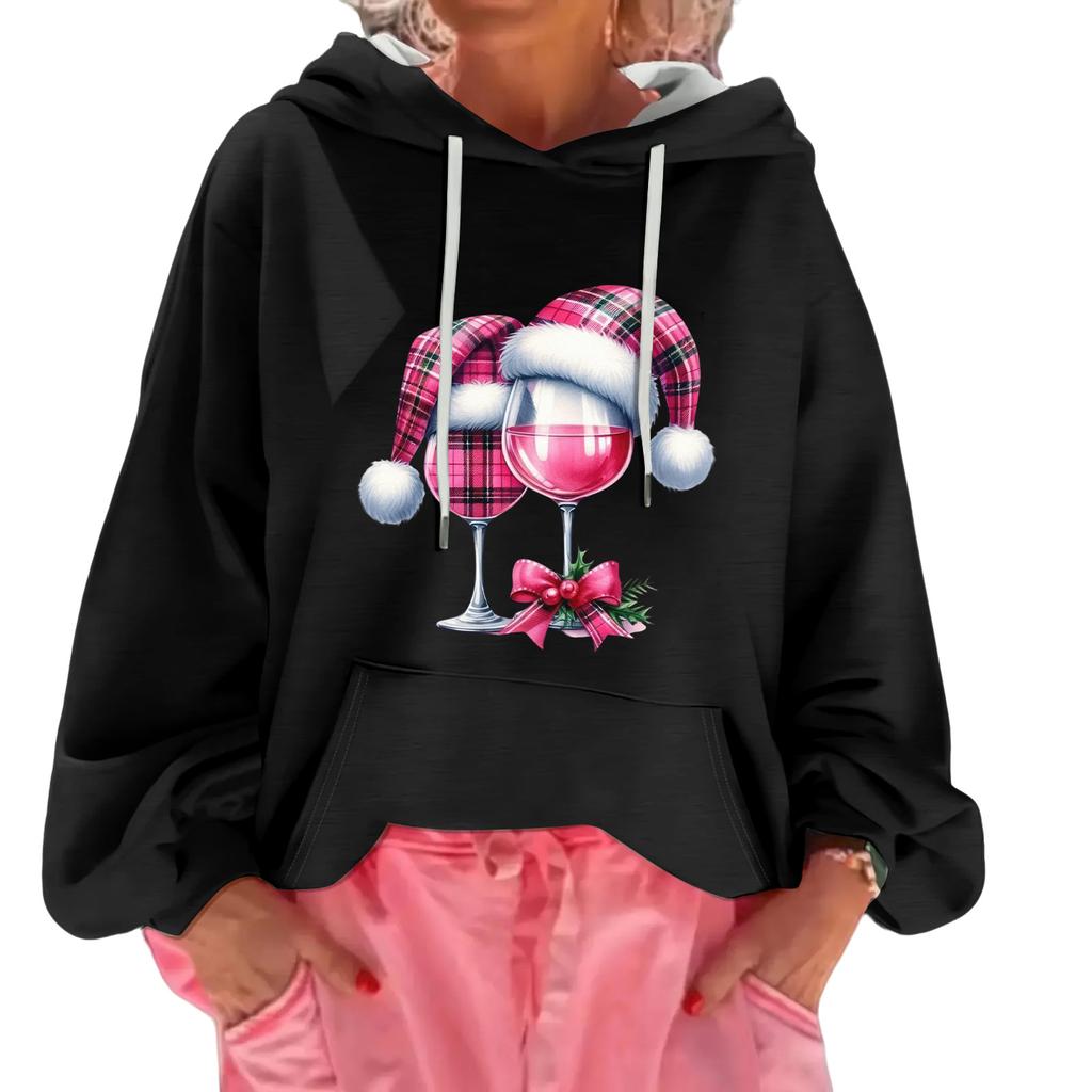 Women's Christmas Print Loose Casual Long Sleeve Hooded Sweatshirt