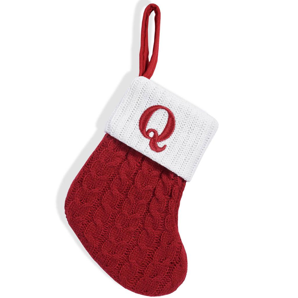 Christmas Stockings with Initials Small Embroidered Letter Knit Stocking Decorations for Family Holiday Tree Fireplace