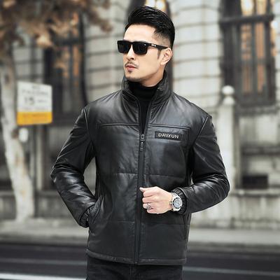 Новая мужская куртка из натуральной кожи, многослойная куртка-пуховик из воловьей кожи с коротким воротником-стойкой для зимней одежды, кожаная куртка
