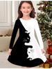Girls' Autumn and Winter Fashion Dress, 3D Black Cat Print  Round Neck Long Children's T-shirt Dress, Casual Versatile, Christmas Clothing