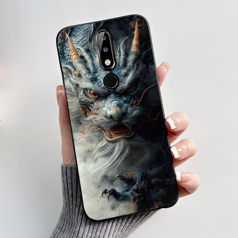 2026 New Design Style Black Phone Case For Nokia 5.1 Plus/Nokia X5 Shockproof Soft Cover Aesthetic Purple Flower Pattern